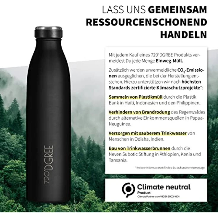 Trinkflasche Doppelwandig Edelstahl 500ml Isolierflasche 720°DGREE milkyBottle onyx black – Bild 5