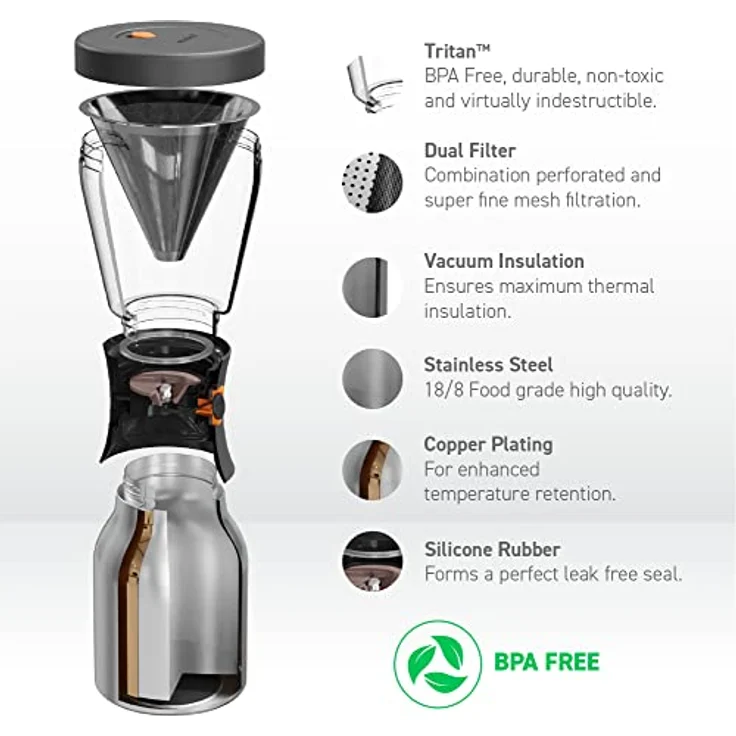 Asobu - Cold Brew Kaffeebereiter | Teebereiter to go mit Sieb schwarz, 50 – Bild 4