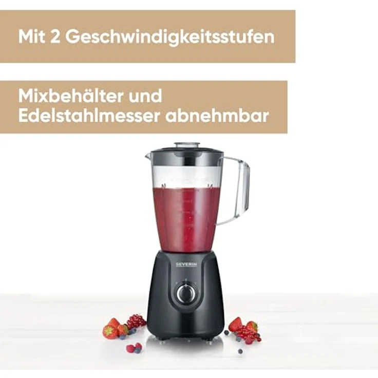 SEVERIN Standmixer mit abnehmbarem Mixbehälter, 1,5 L, ca. 600 W, SM 3707, Schwarz – Bild 2