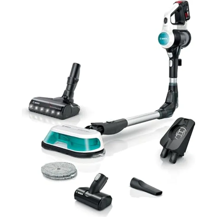 Bosch Akku-Staubsauger Unlimited 7 ProHygienic Aqua BKS71HYG4, 2in1 Saugen & Wischen, HEPA-Filtersystem, kabellos, Knickrohr, Mini-Turbo-Düse, Made in Germany, weiß