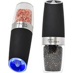 Joejis 2er Salz und Pfeffermühle mit LED-Licht - Gravity Automatischer Elektrische Set - Batteriebetrieben - Salzmühle Gewürzmühle - Einstellbare Keramik-Grobheit - Schwarz