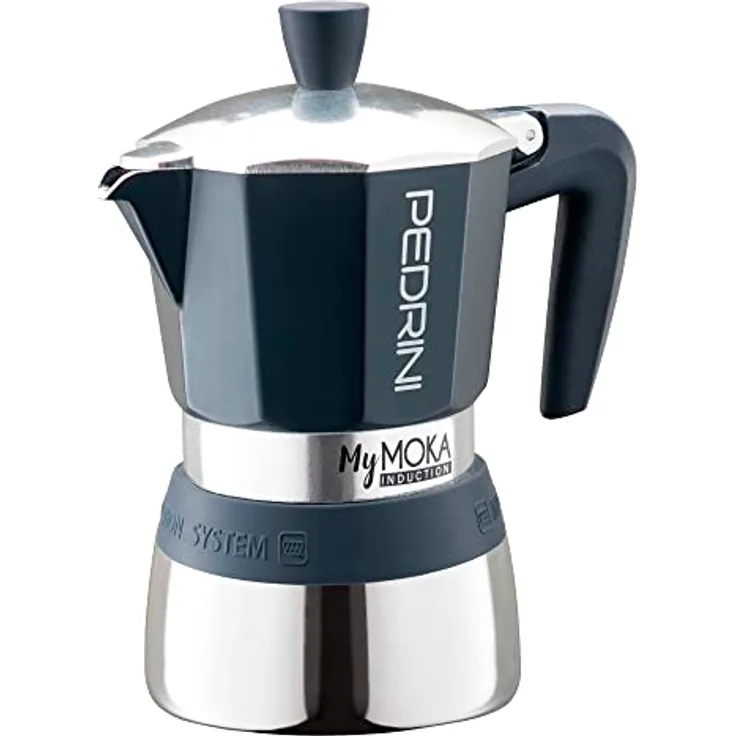 Pedrini MyMoka Induction Espressokocher, Nachtblau, für Induktion, 6 Tassen, mit Silikonband und Verbrühungsschutz