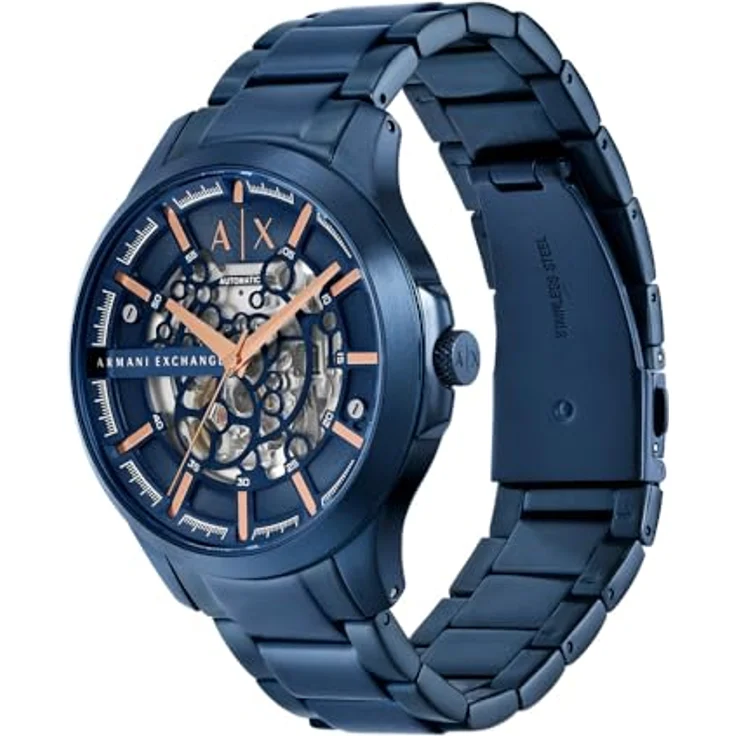 Armani Exchange Herren Analog Automatik Uhr mit Edelstahl Armband AX2457, Blaues Zifferblatt, Wasserdicht bis 50m – Bild 3