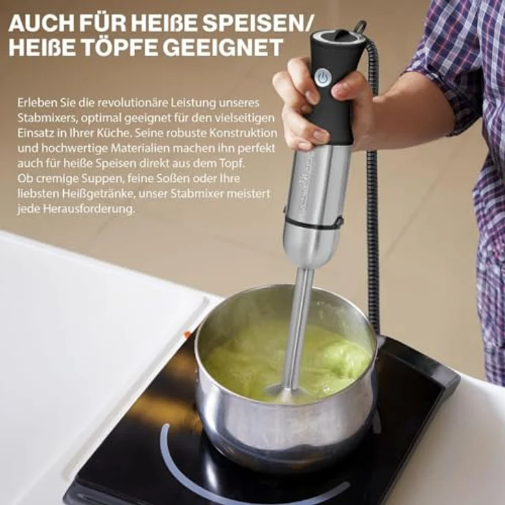 ProfiCook PC-SMS-1220 Stabmixer Set, 1000W, Soft Touch-Griff, inkl. Schneebesen, stufenlose Geschwindigkeitsregulierung, Edelstahl – Bild 6