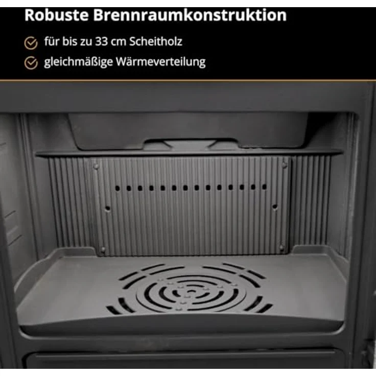 365® Kaminofen Ferrox 75, Gusseisen schwarz, 10,5 kW Nennwärmeleistung, mit Scheibenspülung und Aschekasten – Bild 5