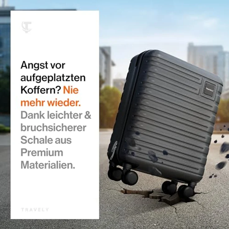 Travely Premium Handgepäck Koffer 55x40x20cm - 4 Rollen, Hartschalenkonstruktion, TSA-Zahlenschloss, 36-Liter Volumen – Bild 2