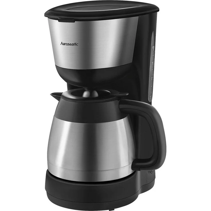 Hanseatic HCM9001TJSD, Filterkaffeemaschine mit 1l Edelstahl-Thermokanne, Papierfilter 1x4, Schwarz