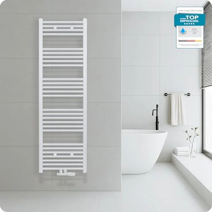 Belrad® Badheizkörper, Handtuchheizkörper aus Qualitätsstahl, weiß pulverbeschichtet, wandmontagefähig, wasserbetrieben, 6 Anschlussmöglichkeiten – Bild 3