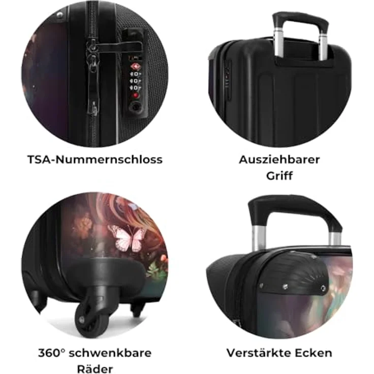 NoBoringSuitcases.com© Kinderkoffer Pferd - Natur - Blumen - Schmetterlinge - Wald, 55x35x20cm, 4 Rollen, Handgepäck-Koffer, Mädchen, Natur/Wald-Farben – Bild 8