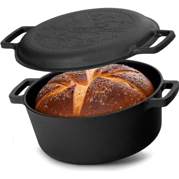 4BIG.fun Ø24cm Brotbacken Gusseisen Topf 4L Gusseisentopf mit Deckel-Bratpfanne Kochtopf aus Gusseisen Brotbackform in schwarz - Geeignet für Gasgrill, Backofen, Feuerstelle und alle Herdarten inkl. Induktion – Bild 1