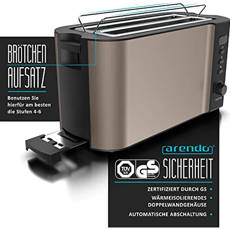 Arendo 4-Schlitz-Toaster, Langschlitz, Defrost Funktion, wärmeisolierendes Gehäuse, braun – Bild 5