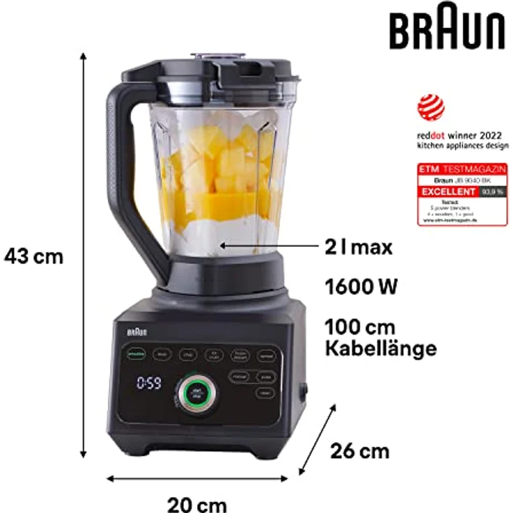Braun PowerBlend 9 JB 9040 BK Standmixer, 1600W, 10 Geschwindigkeiten, 3L, schwarz – Bild 2