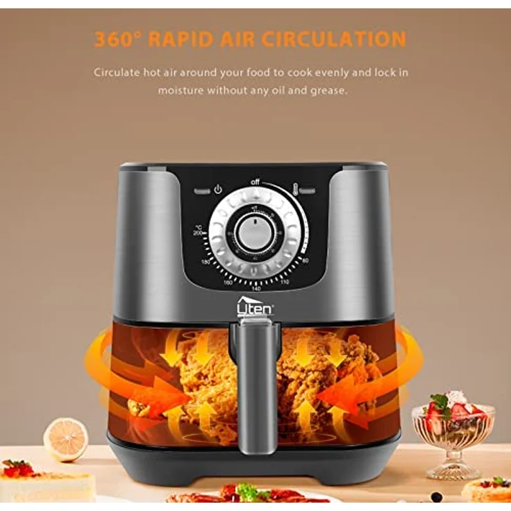 Heißluftfritteuse, 5.5L XXL Airfryer Uten Heissluftfriteuse 1700W Luftfritteuse mit Vorheizen & Warmhalten, für 2-8 Personen, 32 Rezepte – Bild 2