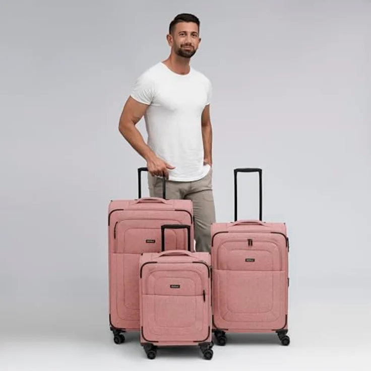 REDOLZ Koffer-Set 3-teilig für Damen & Herren | leichte & stabile Reise-Trolleys, hochwertiges Softcase, 4 Doppelrollen & TSA-Schloss |erweiterbar mit Dehnfalten (Essentials 12) - Preisvergleich – Bild 5