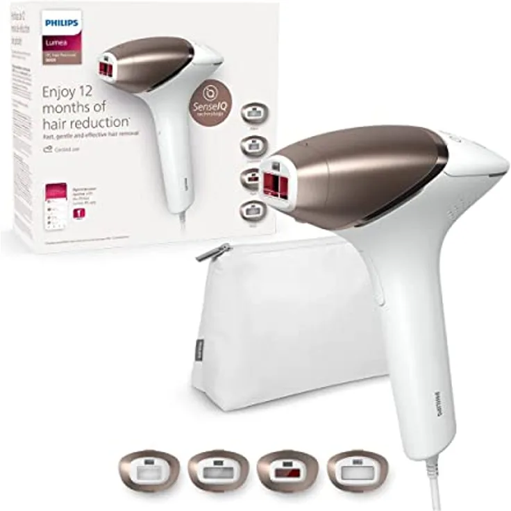Philips Lumea IPL Haarentfernungsgerät 8000 Series – Haarentfernungsgerät mit SenseIQ Technologie, 4 Aufsätze für Körper, Gesicht, Bikinizone und Achselhöhlen (Modell BRI948/00)