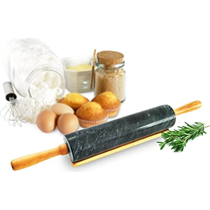 Teigroller aus Marmor mit Ständer 46x6cm Teigrolle Ausroller Nudelrolle 2kg – Bild 2