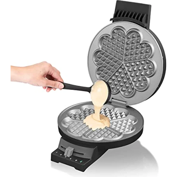 Cloer 180 Waffeleisen für eine Herzwaffel, 930 W, Waffelgröße 16 cm, schwere Backplatten, optische und akustische Fertigmeldung, Metall, schwarz – Bild 5