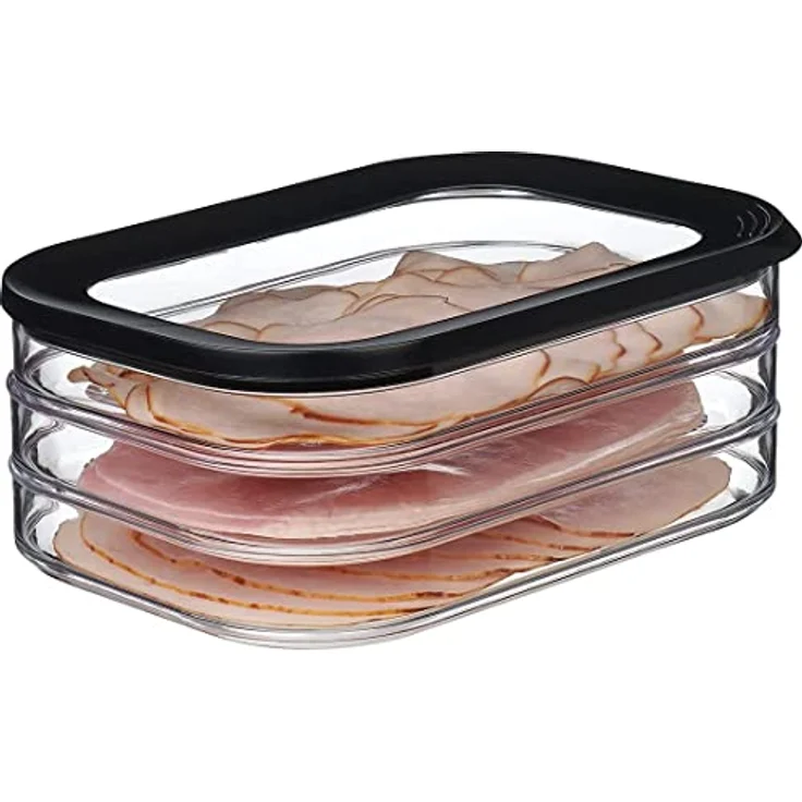 Mepal – Aufschnittdose Modula 3-lagig schwarz – 1650 ml Aufschnittbox für den Kühlschrank – zur Aufbewahrung von Wurst und Fleischwaren – 3 separate Aufbewahrungsbehälter – spülmaschinenfest – Bild 2