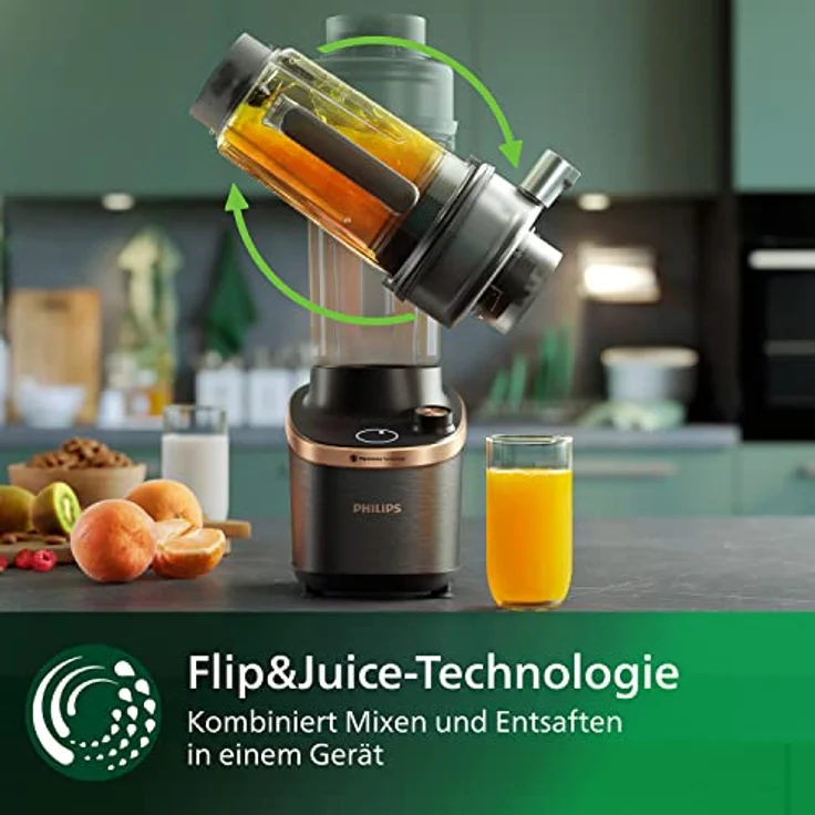 Philips Flip&Juice Hochleistungsmixer der 7000 Serie mit Entsaftermodul, Flip&Juice-Technologie, ProBlend Ultra, NutriU App, 8 Schnellauswahlprogramme, Schnellreinigungsfunktion (HR3770/10) – Bild 3