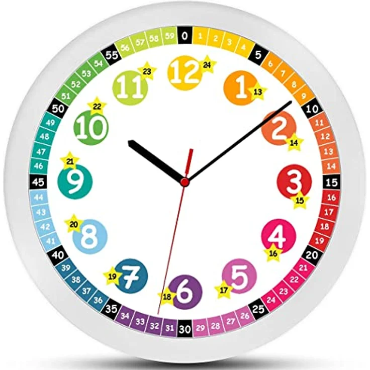 K&L Wall Art Lautlose Kinder Wanduhr Lernuhr Uhr für Mädchen und Jungen Kinderwanduhr 30cm Durchmesser (Regenbogen) – Bild 1