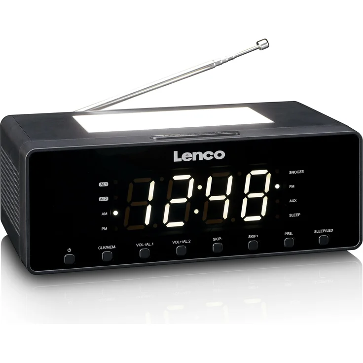 Lenco CR-540BK, Radiowecker mit dimmbarem Nachtlicht, USB-Ladefunktion und großem Display, schwarz