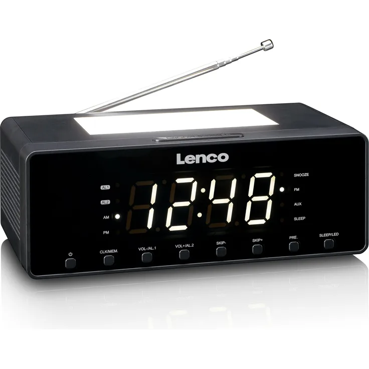 Lenco CR-540BK, Radiowecker mit dimmbarem Nachtlicht, USB-Ladefunktion und großem Display, schwarz