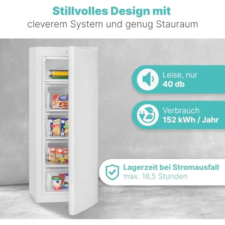 Bomann Gefrierschrank GS 7364, 168L, 4 Sterne-Gefrierfach, -18°C, leise, wechselbarer Türanschlag, weiß, 143cm – Bild 5