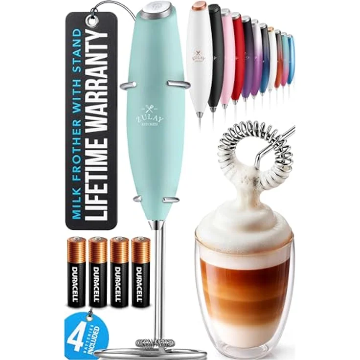 Zulay Kitchen Elektrischer Milchaufschäumer Stab, leistungsstarker Milchschäumer für Kaffee, Milch und Shakes, frische Minze, inkl. AA-Batterien – Bild 1