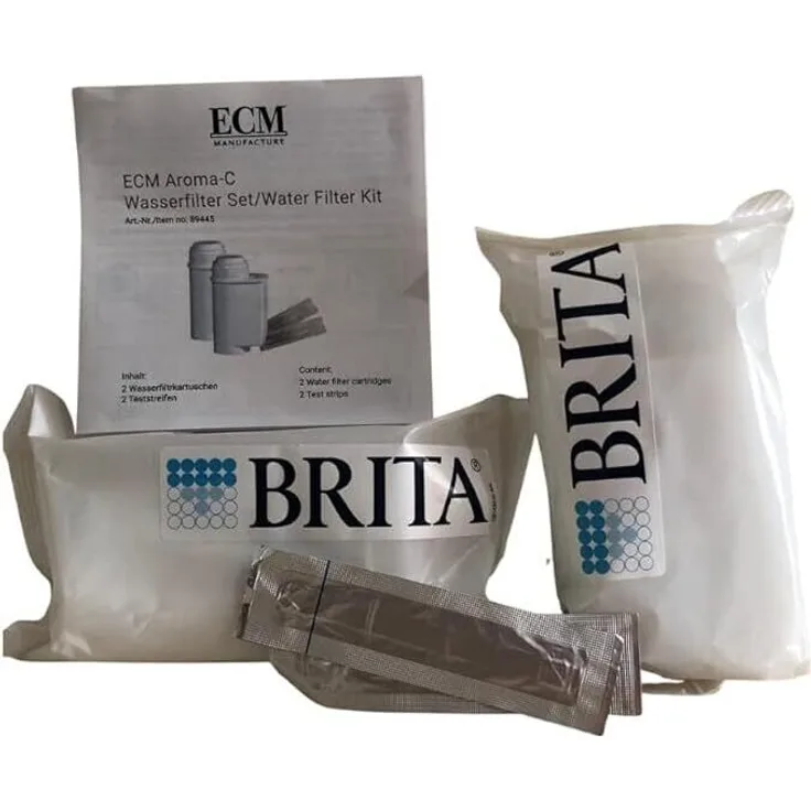 ECM Aroma-C Wasserfilter, 2 Brita Saugkartuschen mit Anti-Kalk Filtersystem und Kalk Teststreifen