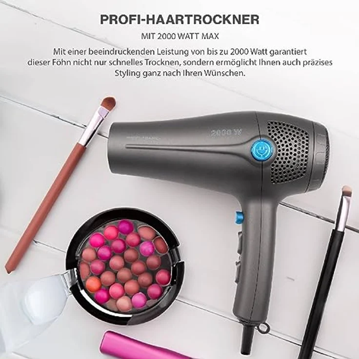 ProfiCare PC-HT 3020 Profi-Haartrockner, 2000W, Kabeleinzug, 3 Temperatur-Leistungsstufen, Ionisierungsfunktion, anthrazit-blau – Bild 2
