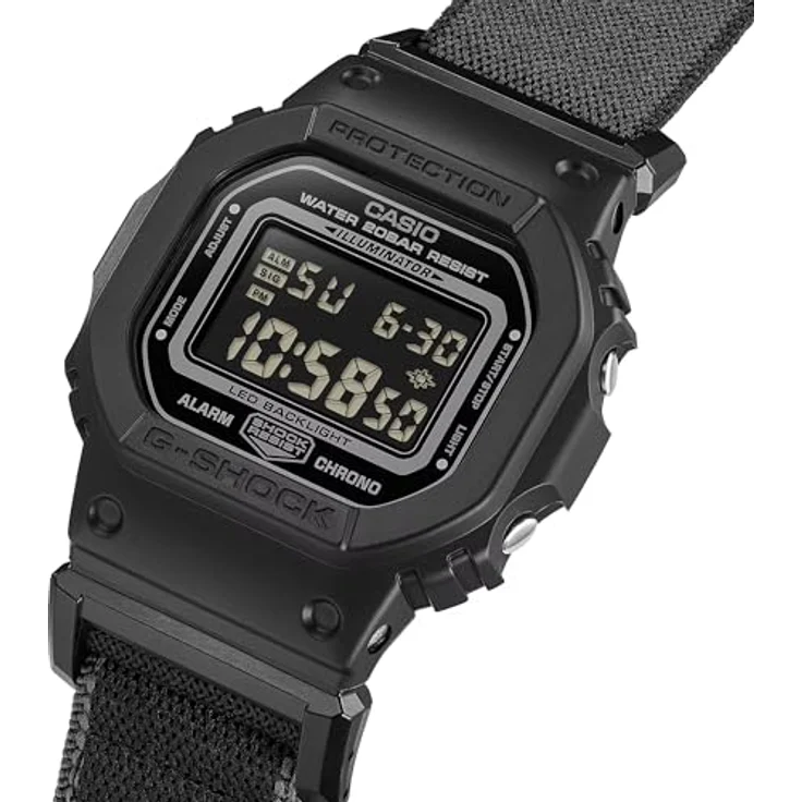 Casio G-Shock DW-5600, Herren Digital Quarz Armbanduhr mit stoßfester Konstruktion und 20-bar-Wasserdichtigkeit, FIDLOCK Magnetverschluss, dehnbarem Textilband und Super Illuminator LED – Bild 2