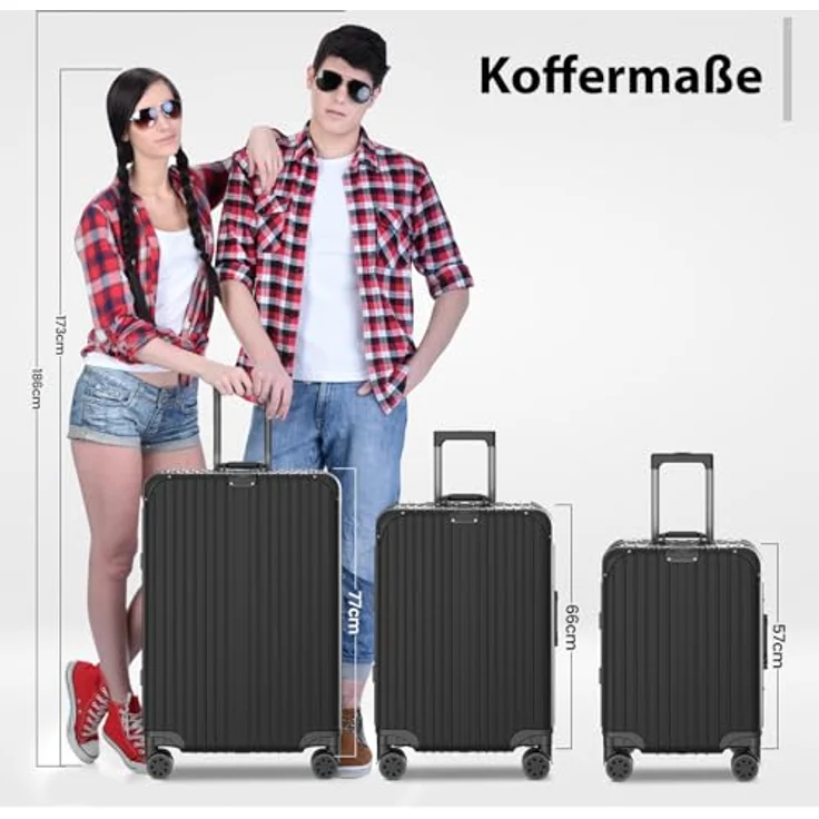 Voyagoux Hartschalenkoffer 114L, Aluminium, TSA-Schloss, 4X Airwheel-System Rollen, Schwarz, 77x51x32cm – Bild 3