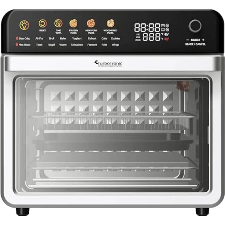 TurboTronic Multi-Smart-Ofen - 16in1 Heißluftofen & Dörrautomat 2200W Power 34L bis 6kg Pommes Backofen mit Dörrfunktion 40-350°C Drehspieß Grill Airfryer kleine Tisch Pizzaofen, Edelstahl – Bild 3