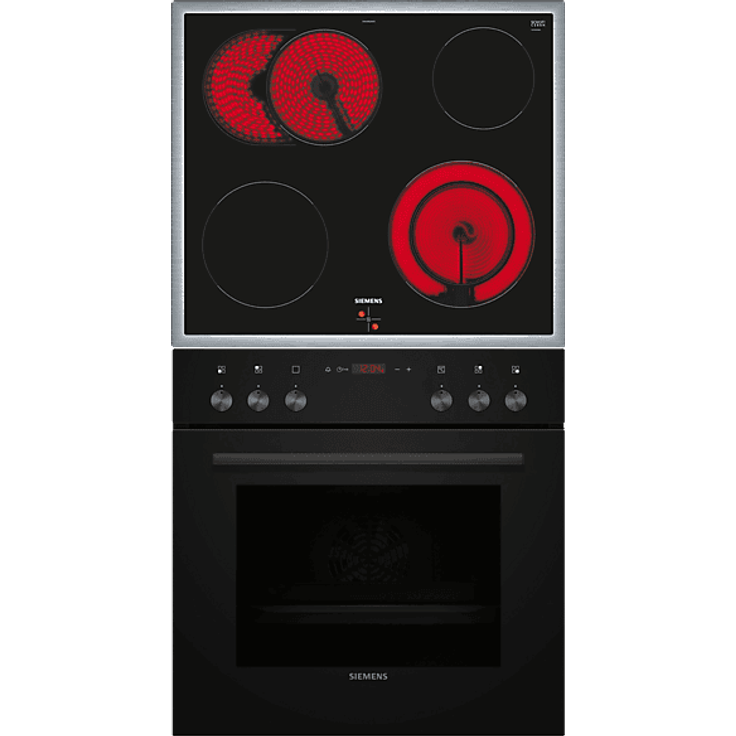 SIEMENS EQ412TAAB Einbauherdset iQ100 mit 3D Heißluft, 66 l, Elektro, schnellaufheizend, Zweikreis-Kochzone, Zuschaltbare Bräterzone