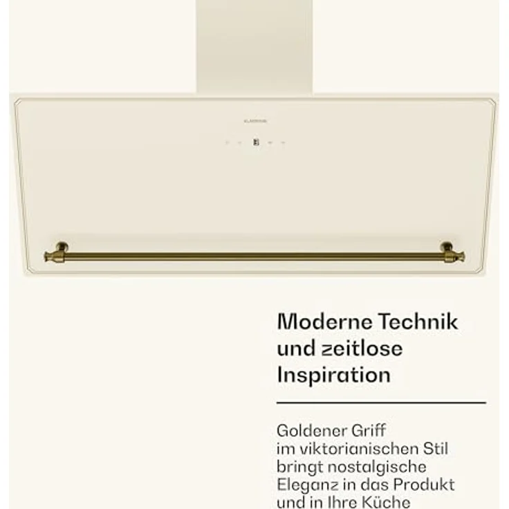 Klarstein Victoria Dunstabzugshaube, 90 cm, Touch-Bedienfeld, 400 m³/h Luftstrom, A++ Energieeffizienz, LED-Beleuchtung, Leise 52 dB, Creme & Gold, Abluft & Umluft – Bild 5
