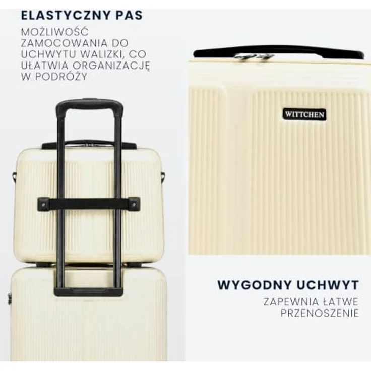 WITTCHEN Stripes Line Kofferset, Hartschalenkoffer ABS mit 4 Doppelrollen, Teleskopgriff und Zahlenschloss, Creme, 4 Größen und Kosmetiktasche – Bild 5