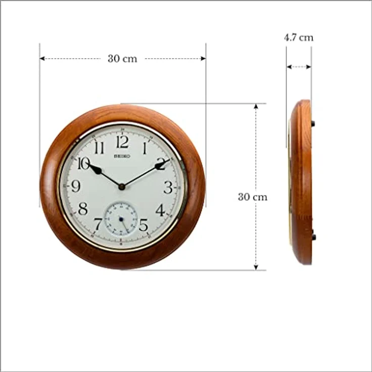 Seiko Wanduhr QXA432B, braun Holz (Eiche) mit schleichender Sekunde, Ø 30,0 x 4,7 cm – Bild 3
