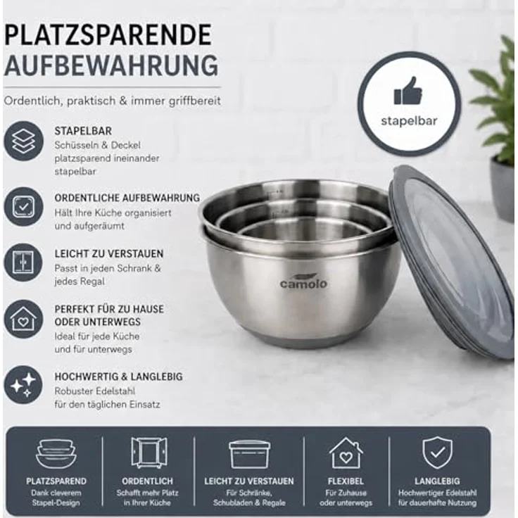 Kobalz GmbH Camolo Profi Edelstahl Schüssel Set mit Deckel