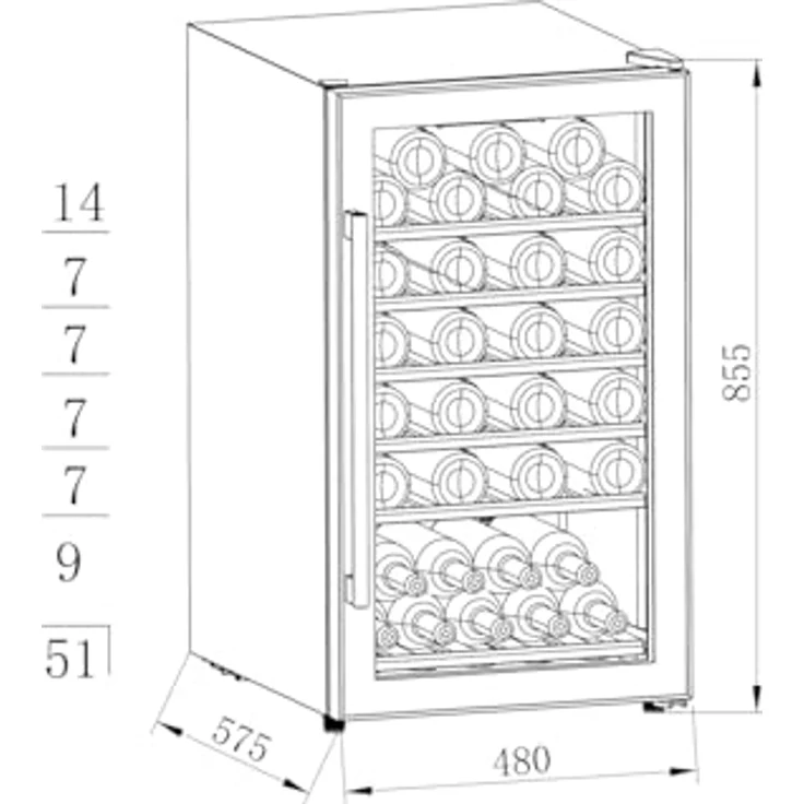 PKM WKS52-2 Weintemperierschrank 124 L | Für 51 Flaschen | Leise 42 dB | Wechselbarer Türanschlag | Automatisches Abtauverfahren – Bild 2