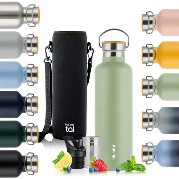 Blumtal Thermosflasche 1L - doppelwandige Edelstahl Trinkflasche - Isolierflasche 1L BPA frei - Summer Green – Bild 1