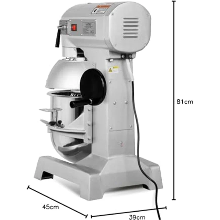 VERTES FD1-TKM-20, Professionelle Teigknetmaschine mit 20L Edelstahl-Rührschüssel, 1100 Watt, Planetenrührwerk, 3 Geschwindigkeitsstufen – Bild 10
