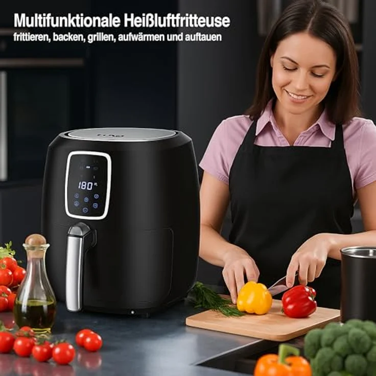 YATO Heißluftfritteuse YP-1800S, 1800 W Airfryer mit 8 L Fassungsvermögen, digitalem LED Touchscreen, 7 Programmen, multifunktional Frittieren, Backen, Grillen, Auftauen – Bild 2