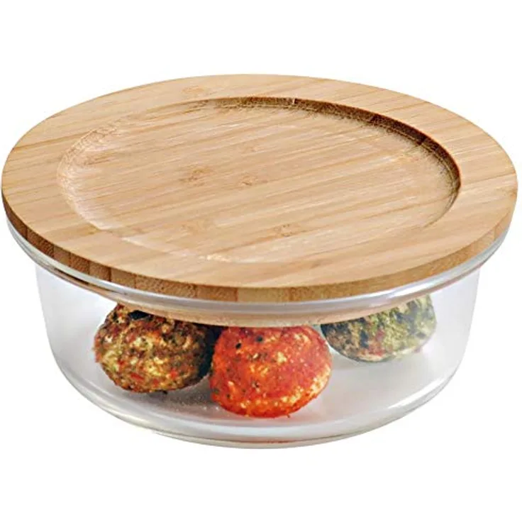 Kesper Aufbewahrungsglas mit Bambusdeckel, Ø13 x H6 cm, Frischhaltedose aus Glas, mit luftdichtem Verschluss, FSC