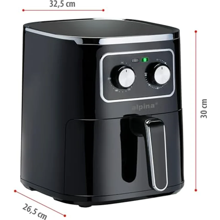 Alpina Heißluftfritteuse 4.5L - Airfryer für 3 bis 4 Personen - Einstellbare Temperatur von 80°C bis 200°C - Timer bis zu 60 Minuten - 1450W - Schwarz – Bild 3