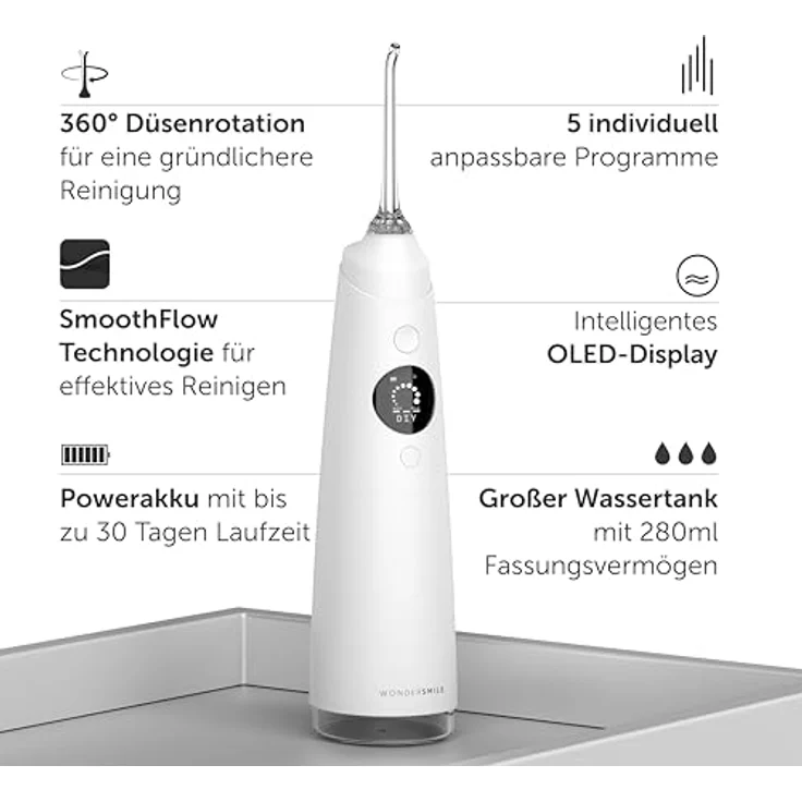 WonderSmile Munddusche PRO - SmoothFlow-Technologie - 5 Modi - PowerAkku (Schwarz) – Bild 2
