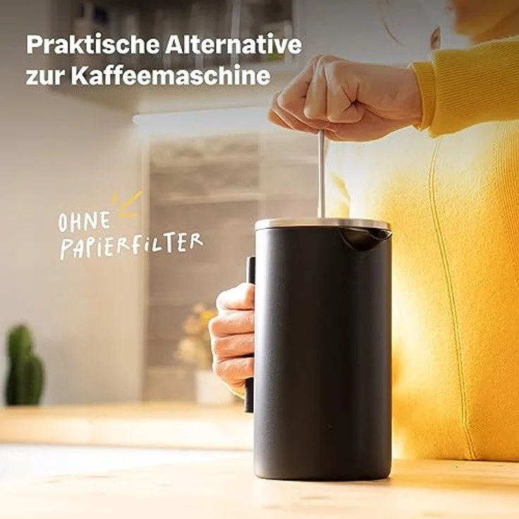 SILBERTHAL French Press Thermo 1 Liter - Kaffeebereiter Edelstahl - Doppelwandig isolierte Kaffeepresse - Ideal fürs Camping, Schwarz – Bild 4