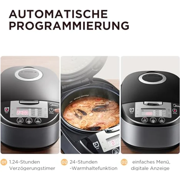 Midea Reiskocher Multikocher 11 Programme, 5 Liter für bis zu 10 Personen, Schwarz – Bild 7