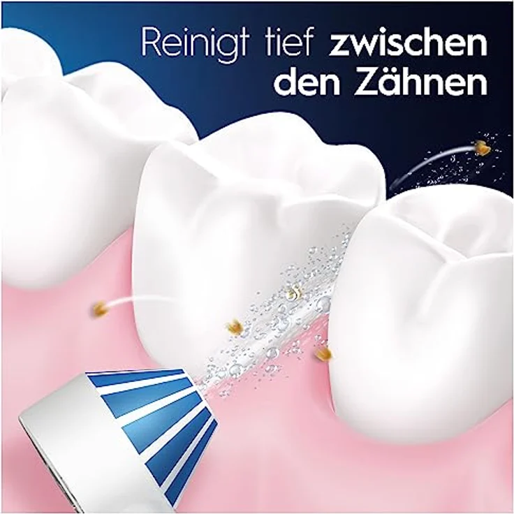 Oral-B Pro 1 Elektrische Zahnbürste mit OxyJet Munddusche, 2 Aufsteckbürsten, 2 Ersatzdüsen, Set für Zahnreinigung und Zahnpflege, Geschenk Mann/Frau, Designed by Braun, weiß/blau – Bild 3