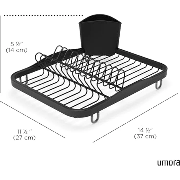 Umbra Sinkin Abtropfgestell aus Metall mit abnehmbarem Besteckkorb und Gummifüßen, 35,5 x 28 x 13,5 cm, für Spülbecken oder Arbeitsfläche – Bild 3