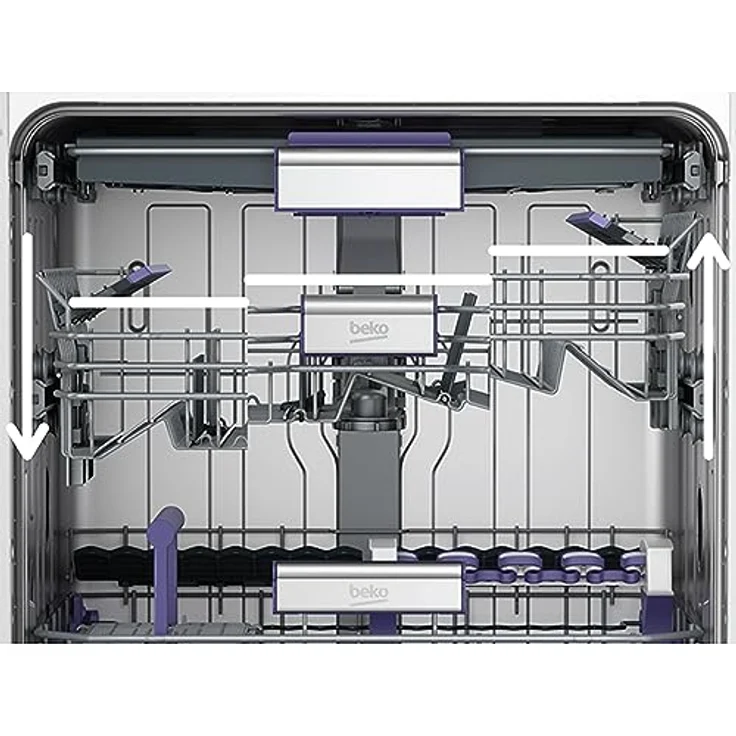 Beko BDIN38440 Einbau-Geschirrspüler 60 cm vollintegriert, für 14 Maßgedecke, 3 Spülebenen, 5 Temperaturen, Schnell+, SteamGloss Trocknung, Corner Intense, TrayWash, Schwarz/Weiß – Bild 4